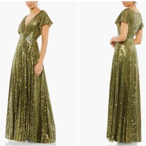 MAC DUGGAL SEQUIN EMPIRE WAIST DETAIL A-LINE OLIVE GOWN sz 6
